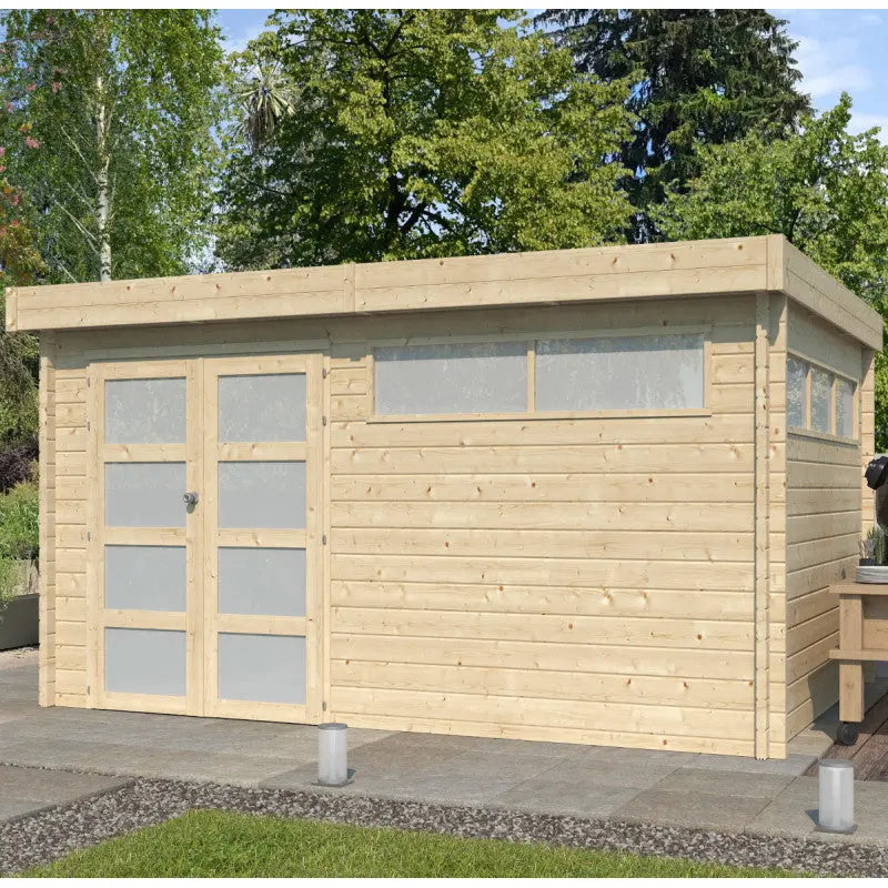 Chalet Moderne 13,8m² en bois massif 44mm avec porte double vitrée+2 fenêtres - Gardenas Ma boutique