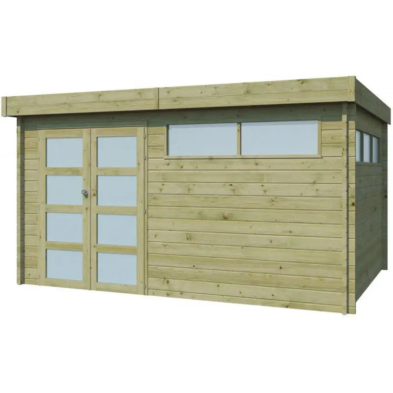Chalet Moderne 13,8m² en bois traité 44mm avec porte double vitrée+2 fenêtres - Gardenas Ma boutique