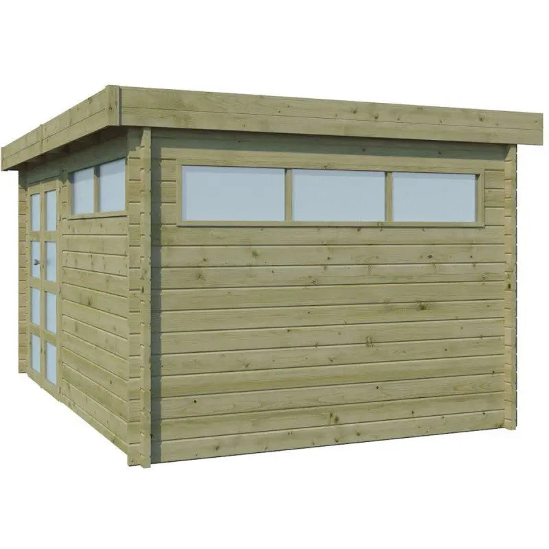 Chalet Moderne 13,8m² en bois traité 44mm avec porte double vitrée+2 fenêtres - Gardenas Ma boutique