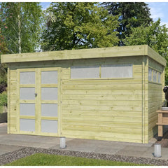 Chalet Moderne 13,8m² en bois traité 44mm avec porte double vitrée+2 fenêtres - Gardenas Ma boutique