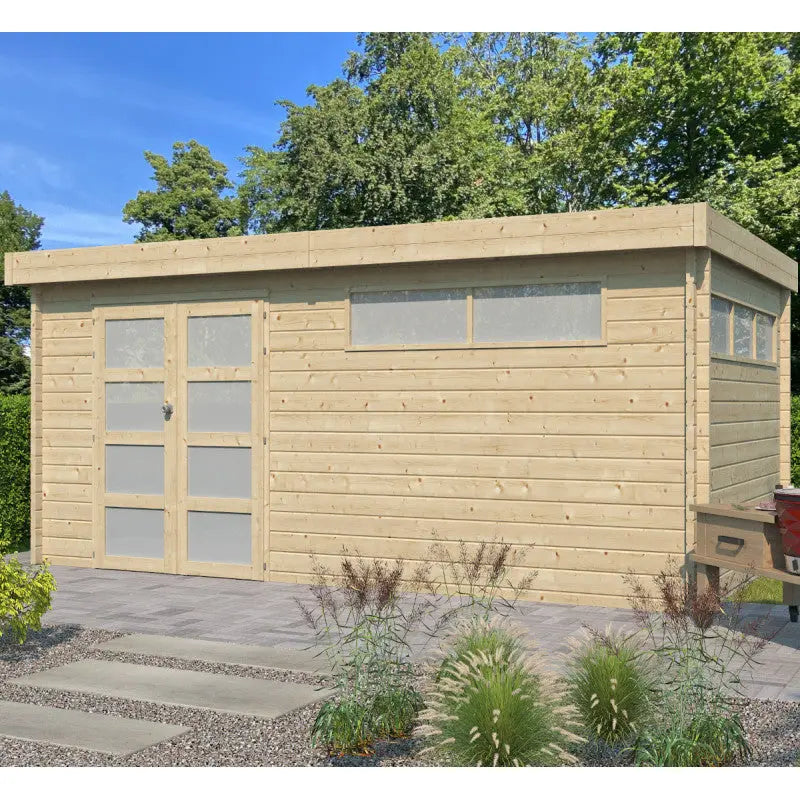 Chalet Moderne 16,74m² en bois massif 44mm avec porte double vitrée+2 fenêtres - Gardenas Ma boutique