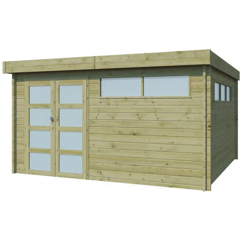 Chalet Moderne 17,39m² en bois traité 44mm avec porte double vitrée+2 fenêtres - Gardenas Ma boutique