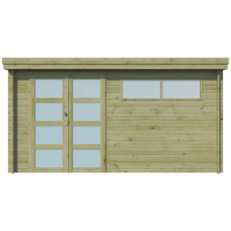 Chalet moderne Oregon 13,51m² en bois traité 28mm avec porte double vitrée+fenêtre - Gardenas Ma boutique