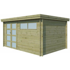 Chalet moderne Oregon 13,51m² en bois traité 28mm avec porte double vitrée+fenêtre - Gardenas Ma boutique