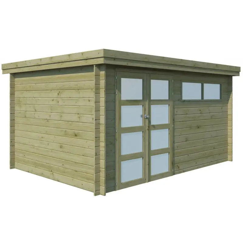 Chalet moderne Oregon 13,51m² en bois traité 28mm avec porte double vitrée+fenêtre - Gardenas Ma boutique