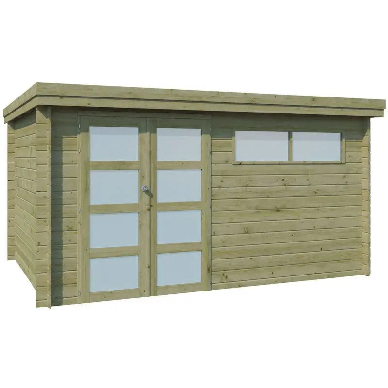 Chalet moderne Oregon 13,51m² en bois traité 28mm avec porte double vitrée+fenêtre - Gardenas Ma boutique