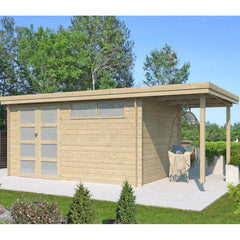 Chalet moderne Oregon 13,51m² + extension 150cm en bois massif 28mm avec porte double vitrée+fenêtre - Gardenas Ma boutique