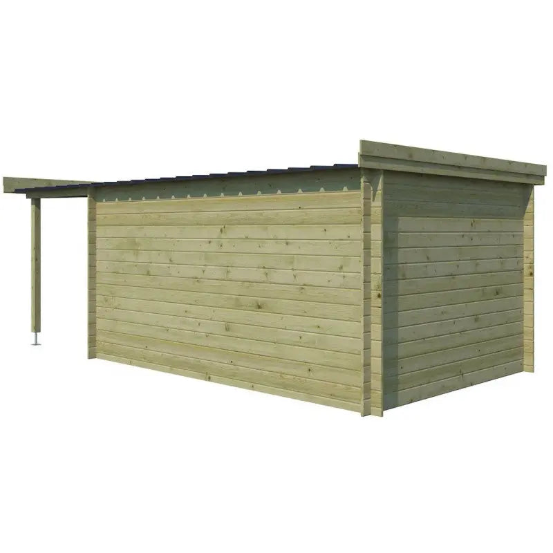 Chalet moderne Oregon 13,51m² + extension 150cm en bois traité 28mm avec porte double vitrée+fenêtre - Gardenas Ma boutique