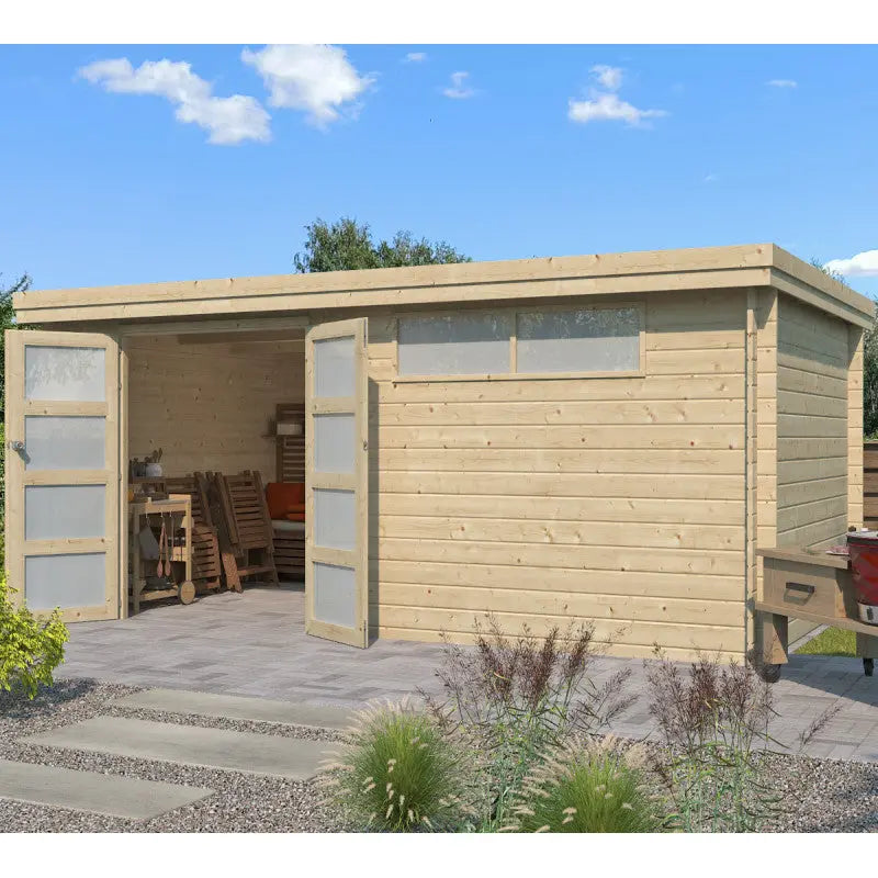 Chalet moderne Oregon 16,4m² en bois massif 28mm avec porte double vitrée+fenêtre - Gardenas Ma boutique