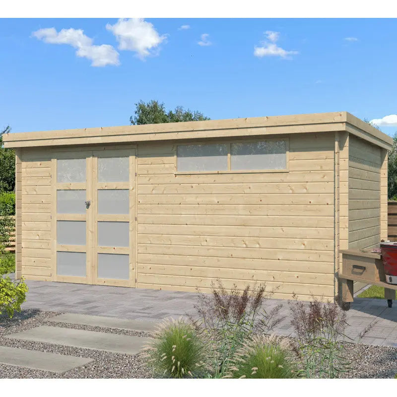Chalet moderne Oregon 16,4m² en bois massif 28mm avec porte double vitrée+fenêtre - Gardenas Ma boutique
