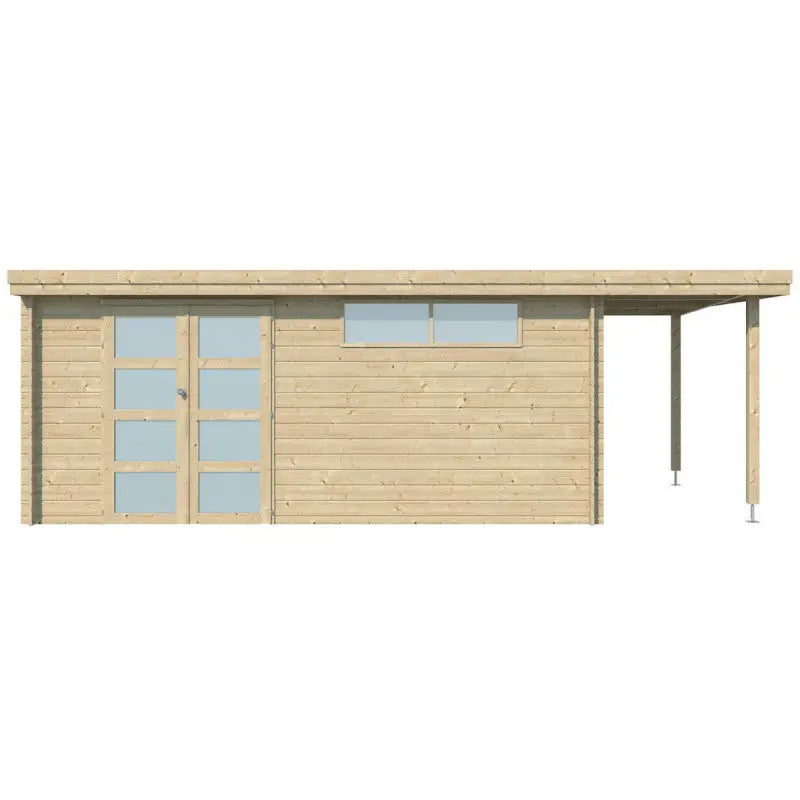 Chalet moderne Oregon 16,4m² + extension 150cm en bois massif 28mm avec porte double vitrée+fenêtre - Gardenas Ma boutique