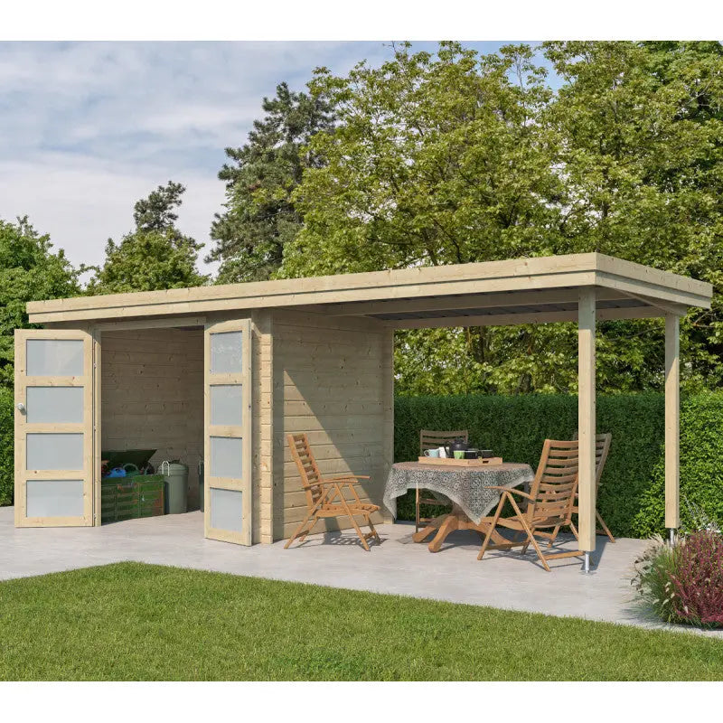 Chalet moderne Oregon 6,86m² + extension 300cm en bois massif 28mm avec porte double vitrée - Gardenas Ma boutique