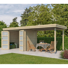 Chalet moderne Oregon 6,86m² + extension 300cm en bois massif 28mm avec porte double vitrée - Gardenas Ma boutique