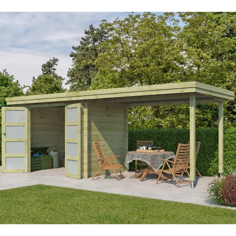 Chalet moderne Oregon 6,86m² + extension 300cm en bois traité 28mm avec porte double vitrée - Gardenas Ma boutique