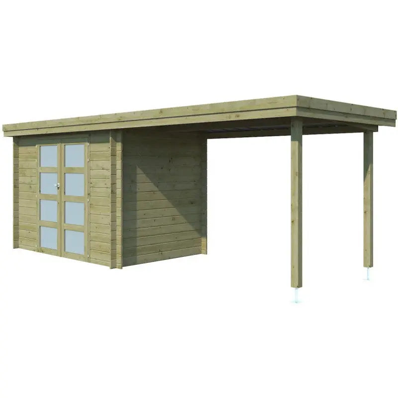 Chalet moderne Oregon 6,86m² + extension 300cm en bois traité 28mm avec porte double vitrée - Gardenas Ma boutique