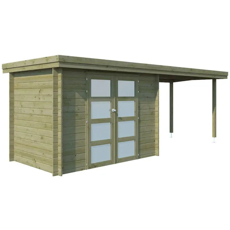 Chalet moderne Oregon 6,86m² + extension 300cm en bois traité 28mm avec porte double vitrée - Gardenas Ma boutique