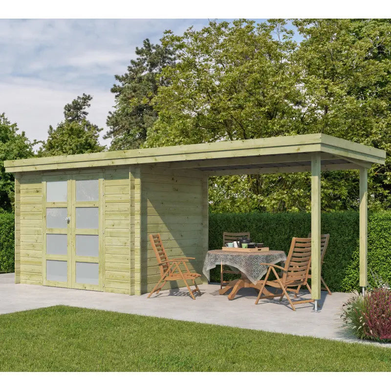 Chalet moderne Oregon 6,86m² + extension 300cm en bois traité 28mm avec porte double vitrée - Gardenas Ma boutique