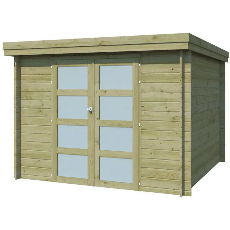 Chalet moderne Oregon 9,6m² en bois traité 28mm avec porte double vitrée - Gardenas Ma boutique
