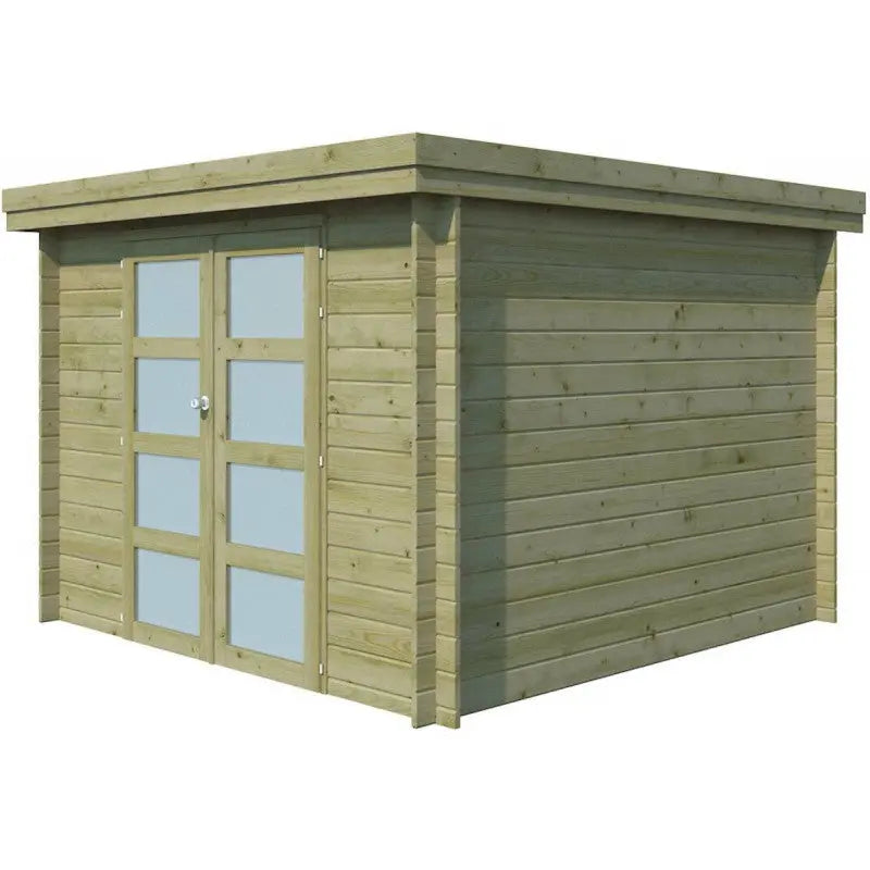 Chalet moderne Oregon 9,6m² en bois traité 28mm avec porte double vitrée - Gardenas Ma boutique
