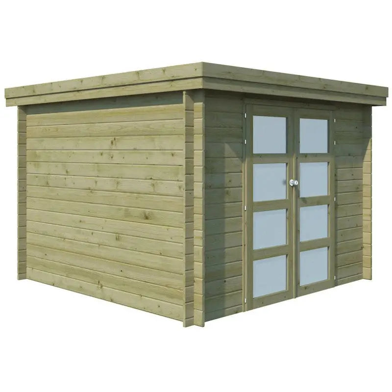 Chalet moderne Oregon 9,6m² en bois traité 28mm avec porte double vitrée - Gardenas Ma boutique