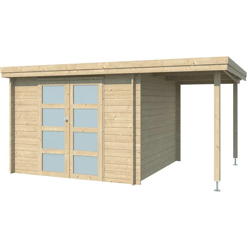 Chalet moderne Oregon 9,6m² + extension 150cm en bois massif 28mm avec porte double vitrée - Gardenas Ma boutique