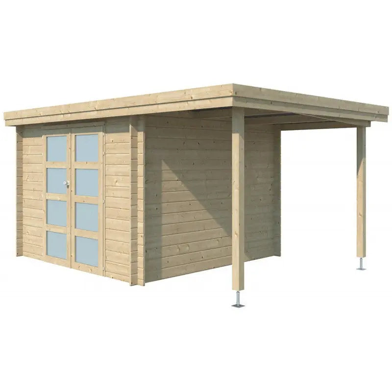 Chalet moderne Oregon 9,6m² + extension 150cm en bois massif 28mm avec porte double vitrée - Gardenas Ma boutique