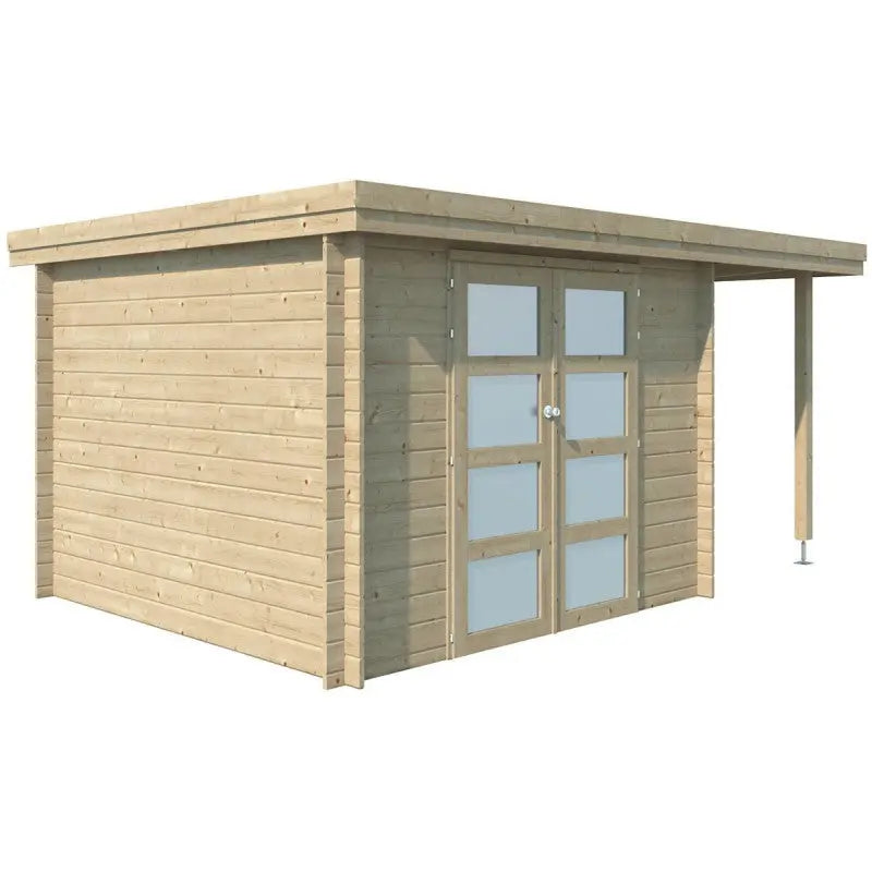 Chalet moderne Oregon 9,6m² + extension 150cm en bois massif 28mm avec porte double vitrée - Gardenas Ma boutique