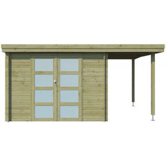 Chalet moderne Oregon 9,6m² + extension 150cm en bois traité 28mm avec porte double vitrée - Gardenas Ma boutique