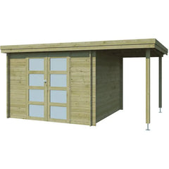 Chalet moderne Oregon 9,6m² + extension 150cm en bois traité 28mm avec porte double vitrée - Gardenas Ma boutique