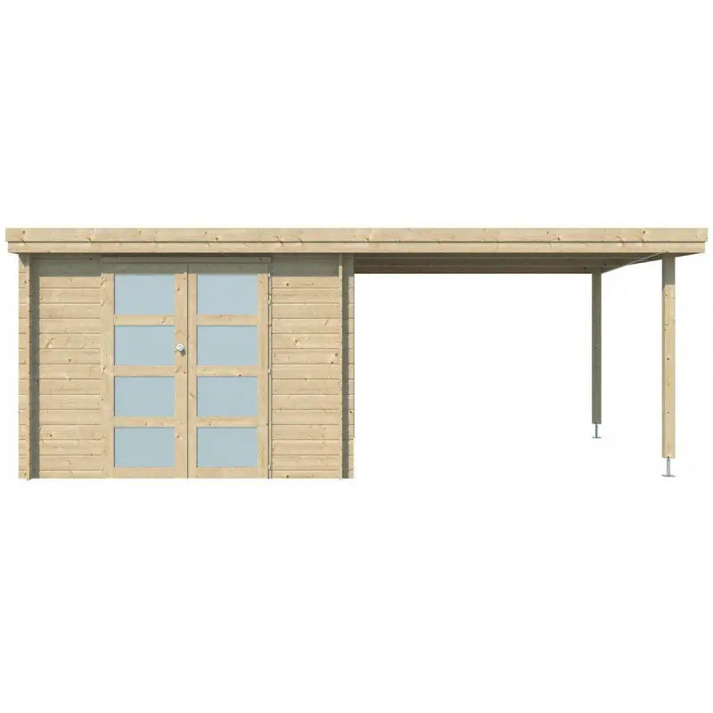 Chalet moderne Oregon 9,6m² + extension 300cm en bois massif 28mm avec porte double vitrée - Gardenas Ma boutique
