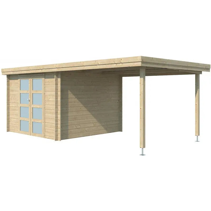 Chalet moderne Oregon 9,6m² + extension 300cm en bois massif 28mm avec porte double vitrée - Gardenas Ma boutique