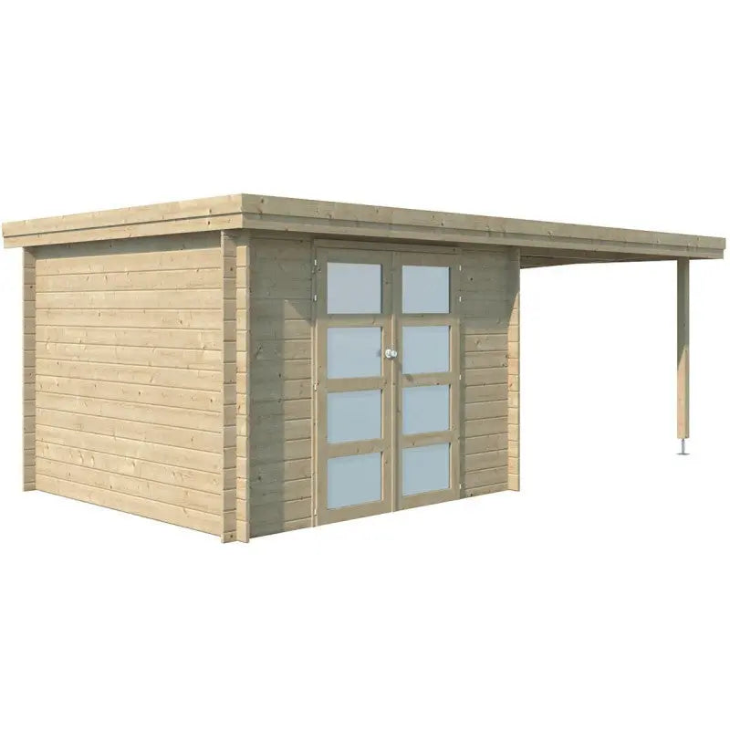 Chalet moderne Oregon 9,6m² + extension 300cm en bois massif 28mm avec porte double vitrée - Gardenas Ma boutique