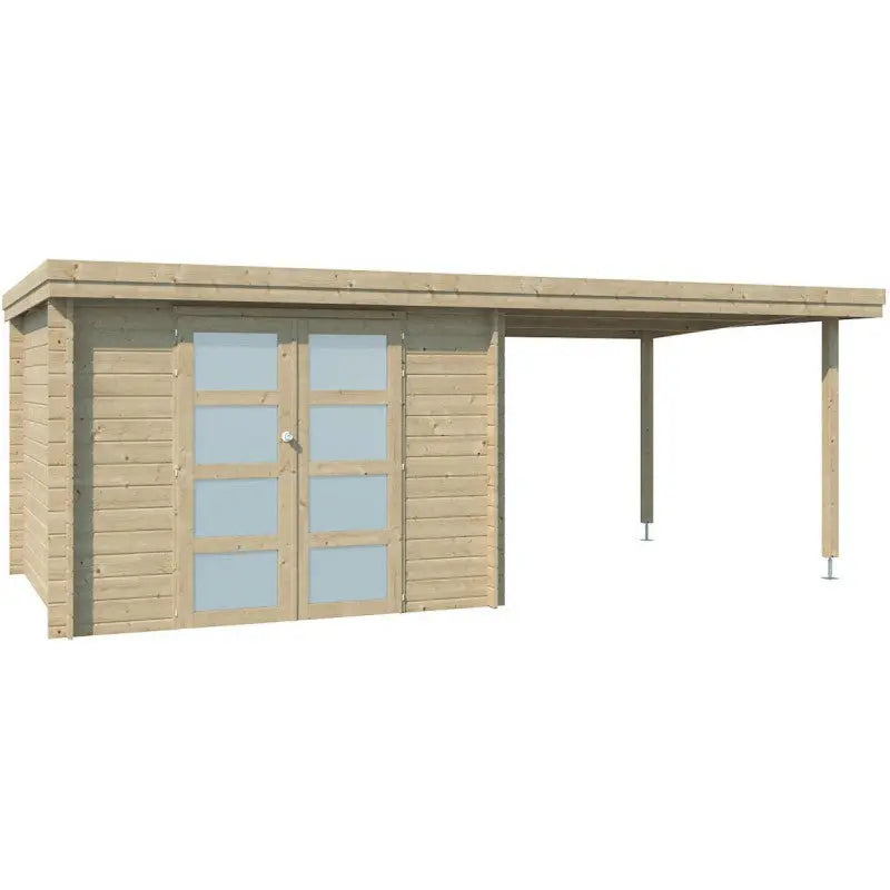 Chalet moderne Oregon 9,6m² + extension 300cm en bois massif 28mm avec porte double vitrée - Gardenas Ma boutique