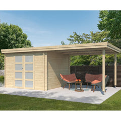 Chalet moderne Oregon 9,6m² + extension 300cm en bois massif 28mm avec porte double vitrée - Gardenas Ma boutique