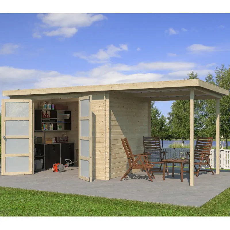 Chalet moderne Umea 8,5m² + extension 200cm en bois massif 19mm avec porte double vitrée - Gardenas Ma boutique