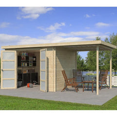 Chalet moderne Umea 8,5m² + extension 200cm en bois massif 19mm avec porte double vitrée - Gardenas Ma boutique