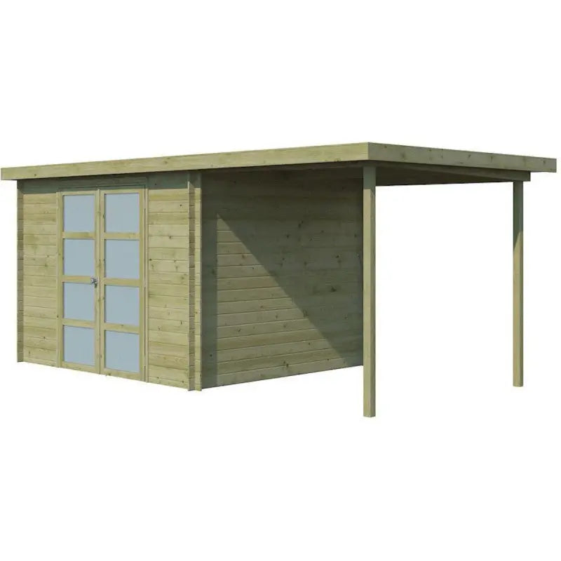 Chalet moderne Umea 8,5m² + extension 200cm en bois traité 19mm avec porte double vitrée - Gardenas Ma boutique