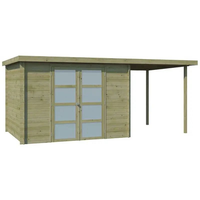 Chalet moderne Umea 8,5m² + extension 200cm en bois traité 19mm avec porte double vitrée - Gardenas Ma boutique