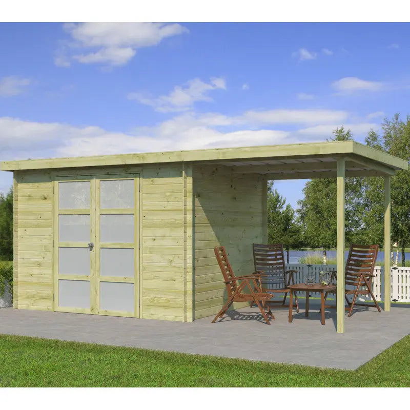 Chalet moderne Umea 8,5m² + extension 200cm en bois traité 19mm avec porte double vitrée - Gardenas Ma boutique