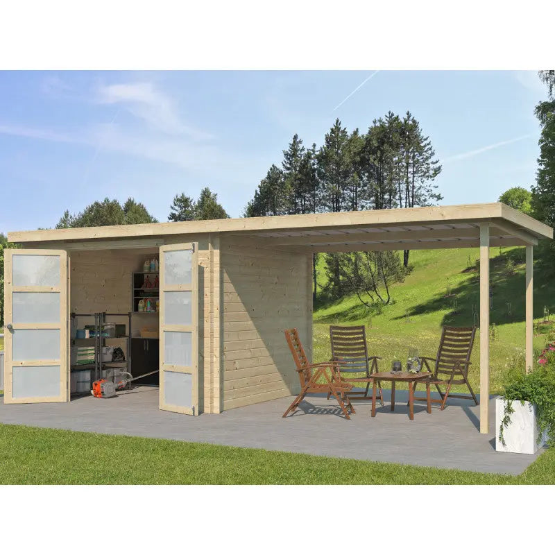 Chalet moderne Umea 8,5m² + extension 300cm en bois massif 19mm avec porte double vitrée - Gardenas Ma boutique