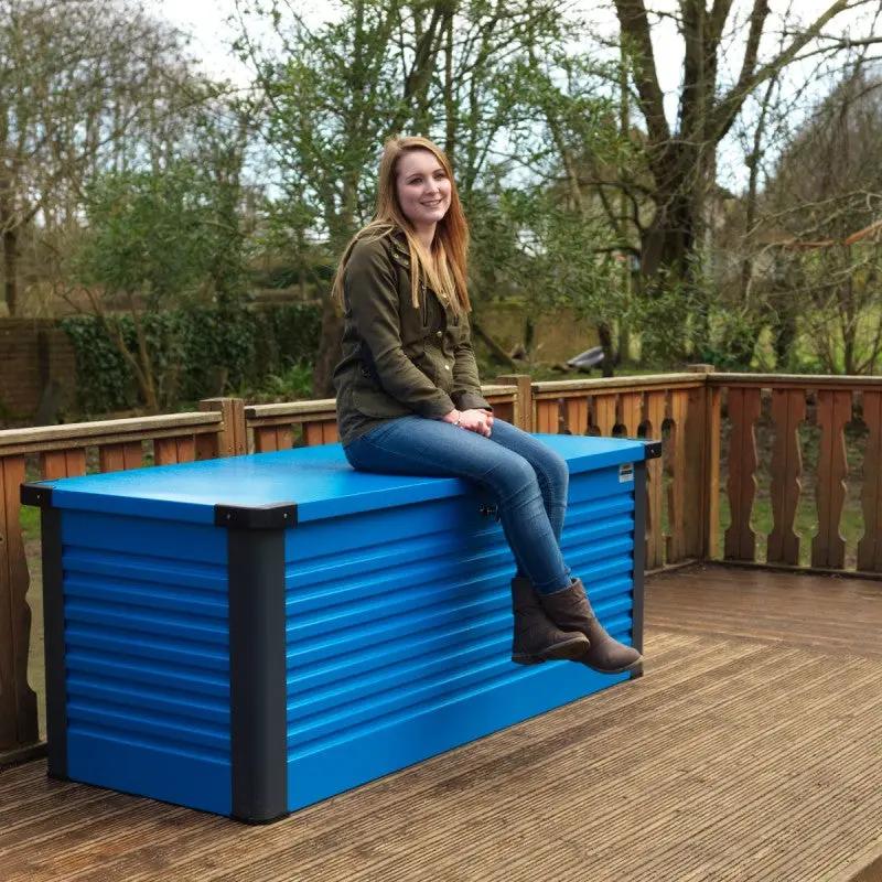 Coffre de rangement en métal bleu 1000L Patio Box 1,46m² TRIMETALS ESPACE EMERAUDE